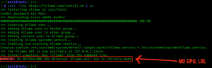 installed and runned ollama services on Kali Linux