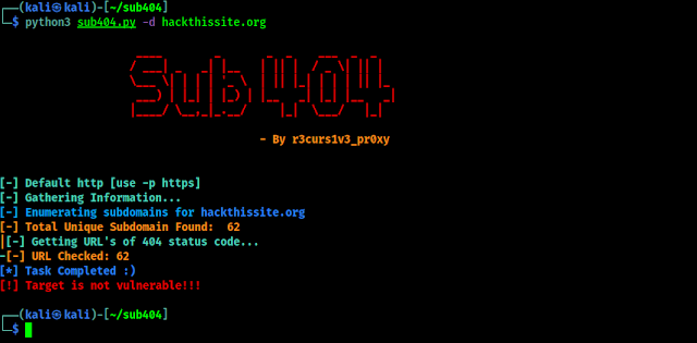 sub404 live testing on Kali Linux sub404 live testing on Kali Linux