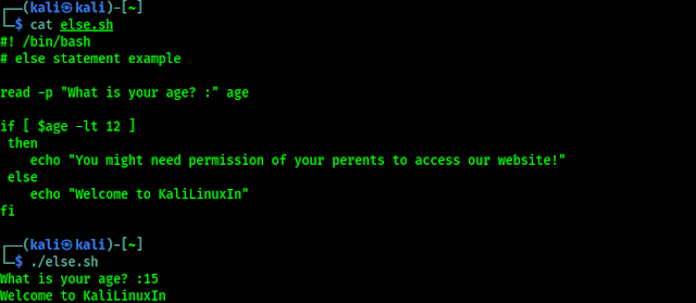 using of else statement in bash example using of else statement in bash example