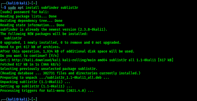 installing subfinder and sublist3r on Kali Linux installing subfinder and sublist3r on Kali Linux