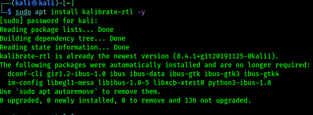 kalibrate-rtl tool installed on our Kali Linux system kalibrate-rtl tool installed on our Kali Linux system