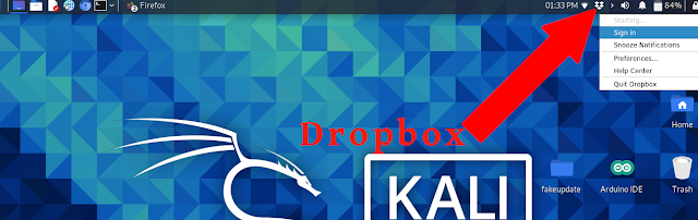 Dropbox icon on the top panel Dropbox icon on the top panel
