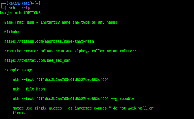 name-that-hash help menu name-that-hash help menu