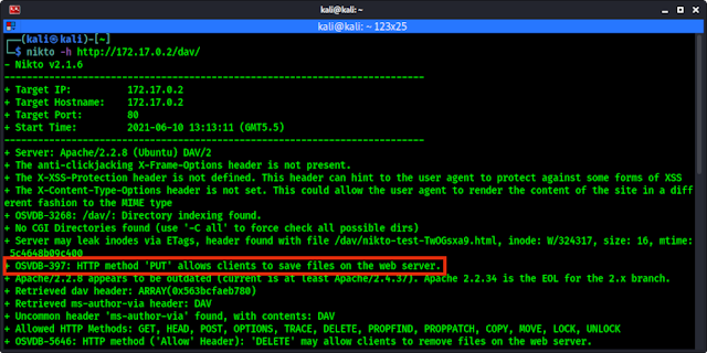 vulnerable web application allow us to save files on web server via HTTP PUT method