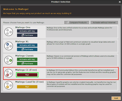 Selecting Maltego CE Community Edition Selecting Maltego CE Community Edition