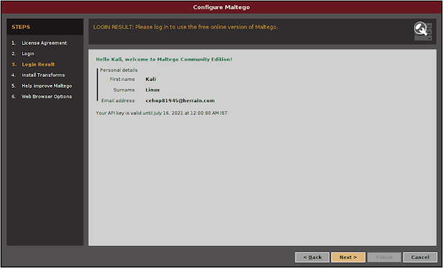 Maltego sucessfully logged in Maltego sucessfully logged in