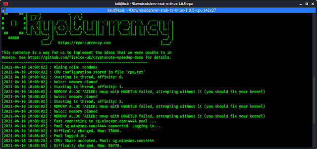 Monero XMR mining started form Kali Linux Monero XMR mining started form Kali Linux