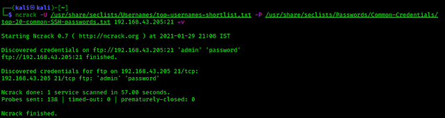 Ncrack cracked the username and password Ncrack cracked the username and password