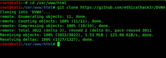 cloning DVWA fron GitHub cloning DVWA fron GitHub