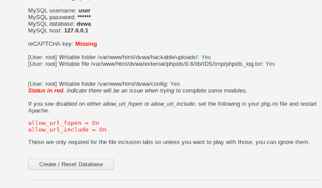 creating database on DVWA creating database on DVWA