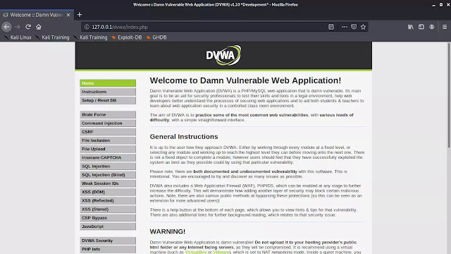 DVWA Main page DVWA Main page