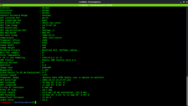 exiftool running on an image