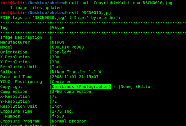 Changing the exif