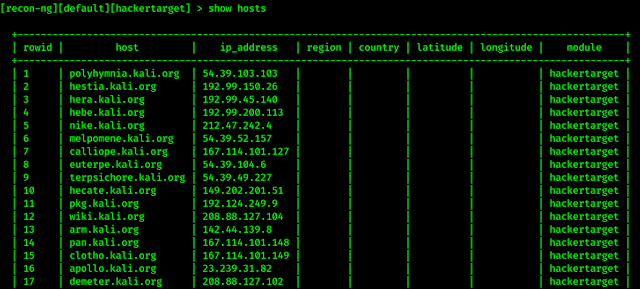hosts table in recon-ng hosts table in recon-ng