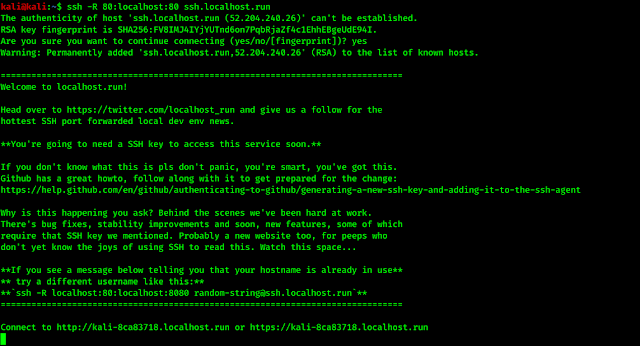 port forwarding using SSH localhost.run method port forwarding using SSH localhost.run method