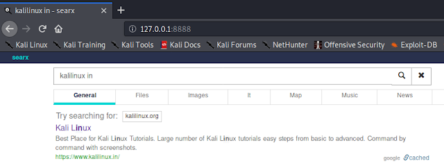 search result of own private search engine