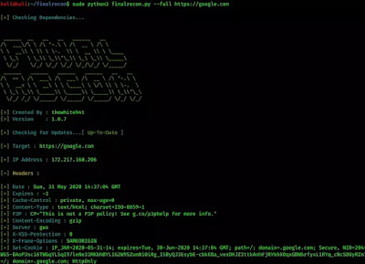 scanning websites using FinalRecon scanning websites using FinalRecon