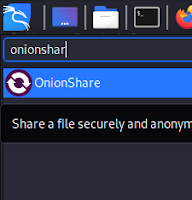 Searching onionshare on app menu Searching onionshare on app menu