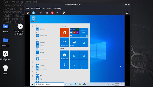 Windows 10 is running under Kali Linux Windows 10 is running under Kali Linux
