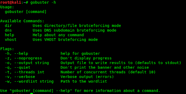 gobuster menu