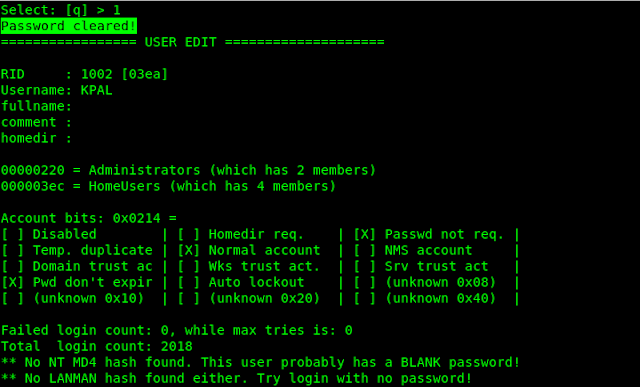 password cleared password cleared
