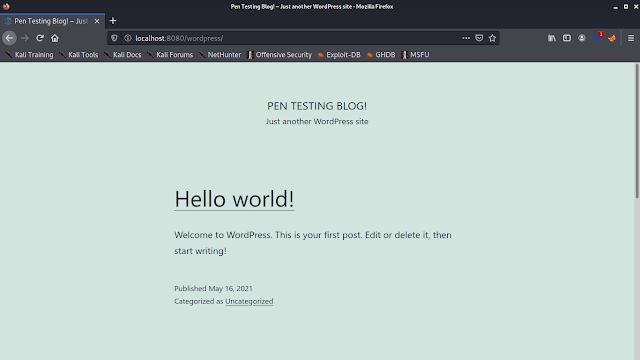Wordpress installed on Kali Linux Wordpress installed on Kali Linux