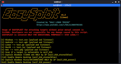 easysploit main menu easysploit main menu