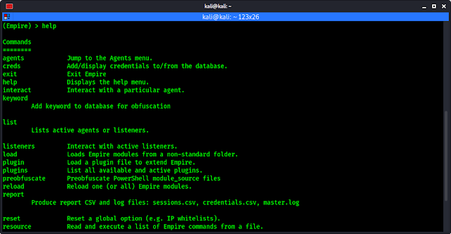 powershell empire help menu on Kali Linux powershell empire help menu on Kali Linux
