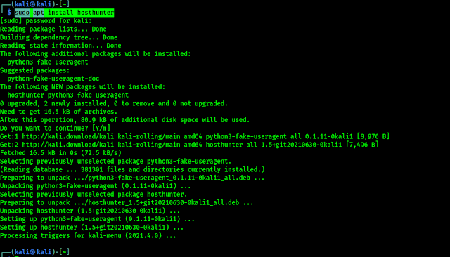 installing hosthunter on Kali Linux installing hosthunter on Kali Linux