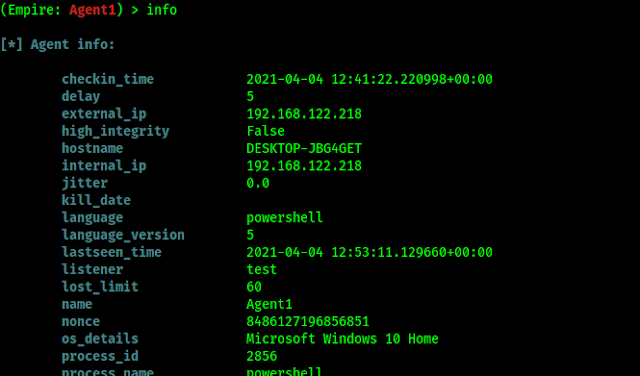 information of powershell empire agent on Kali Linux information of powershell empire agent on Kali Linux