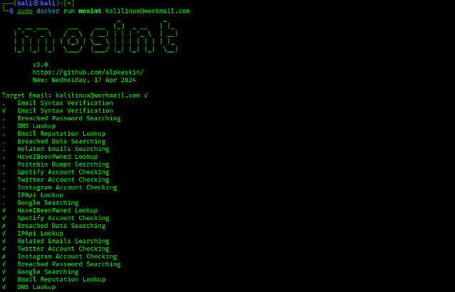 mosint analysing an Email on Kali Linux mosint analysing an Email on Kali Linux