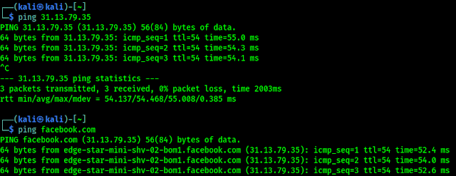 ping facebook.com from Kali Linux ping facebook.com from Kali Linux