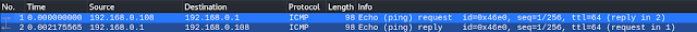 ping network packets capturing on wireshark