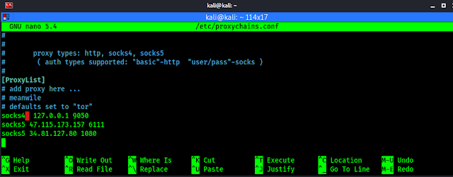 Proxy lists in proxychains configuration file on Kali Linux Proxy lists in proxychains configuration file on Kali Linux