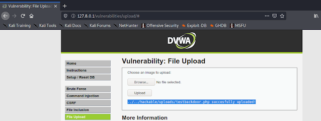 webacoo php backdoor uploaded to dvwa