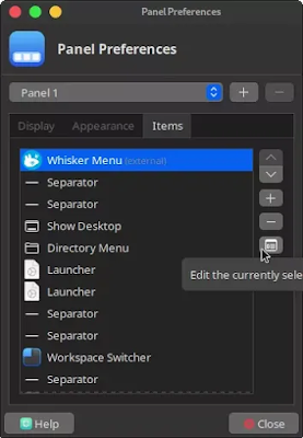 Whisker menu settings Whisker menu settings