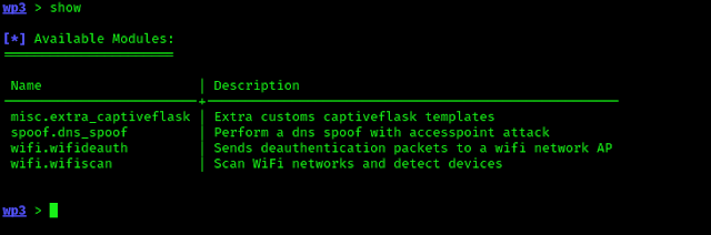 wifi pumpkin3 show modules