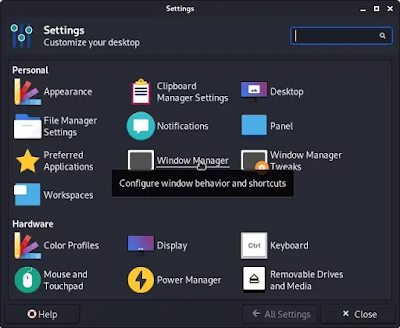 Settings Manager in Kali Linux Settings Manager in Kali Linux