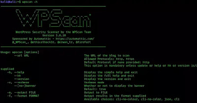 help menu of wpscan